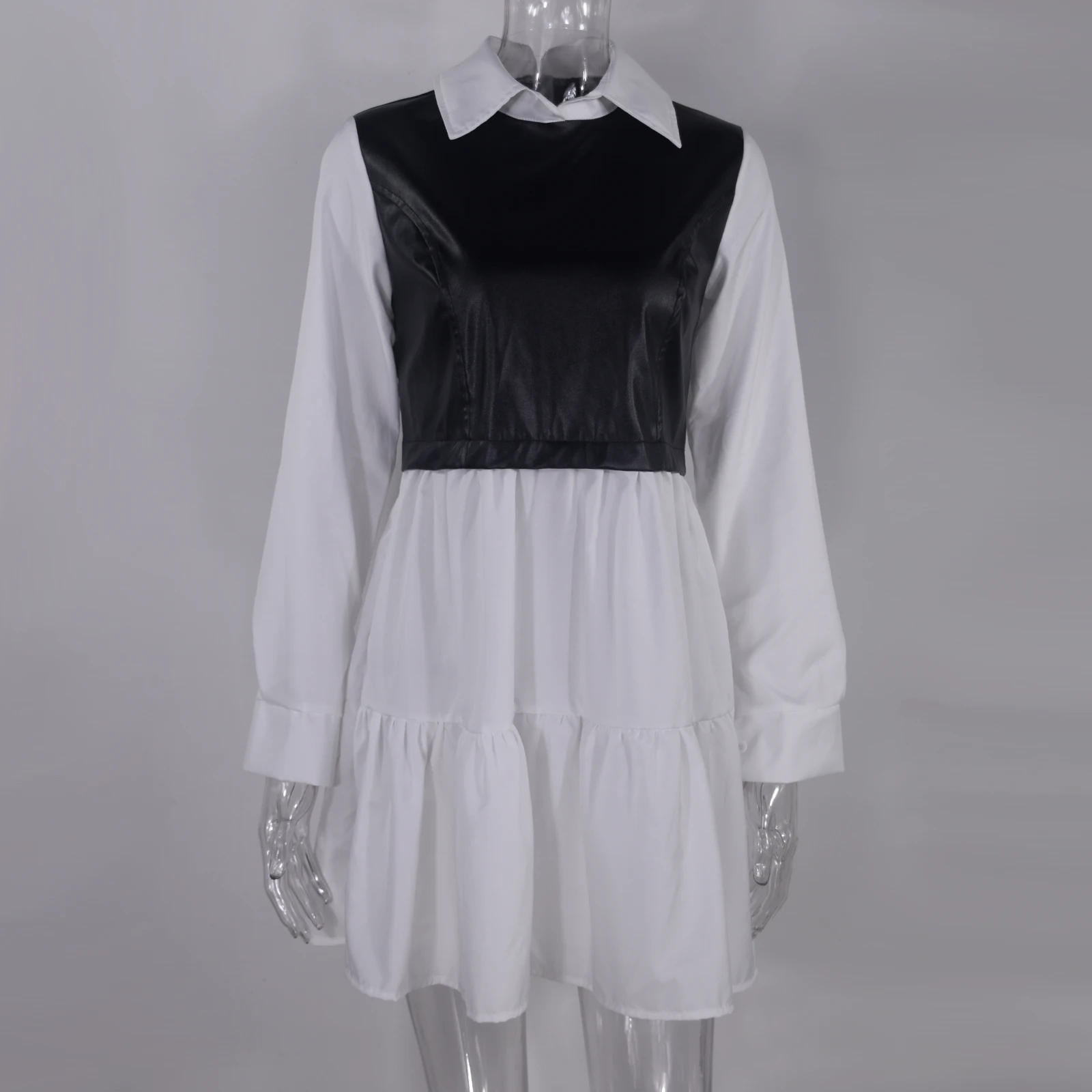 Женское повседневное мини-платье-рубашка с длинным рукавом белые весенние