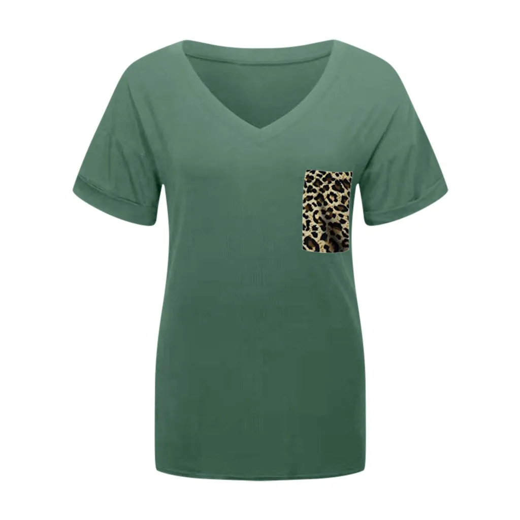 

Top T-shirt Women 2020 Summer Fashion Womens Casual V-neck Pocket Ruffled Loose Solid Color Blouse T-shirts High Quality A72