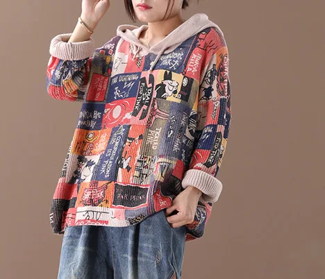 Свитшоты с капюшоном для женщин Осенние вязаные Свободные повседневные пуловеры