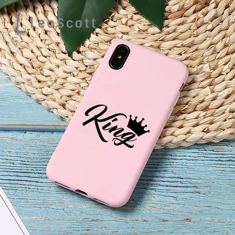 

Crown KING QUEEN Phone Case Candy Color for iPhone 11 12 mini pro XS MAX 8 7 6 6S Plus X 5S SE 2020 XR