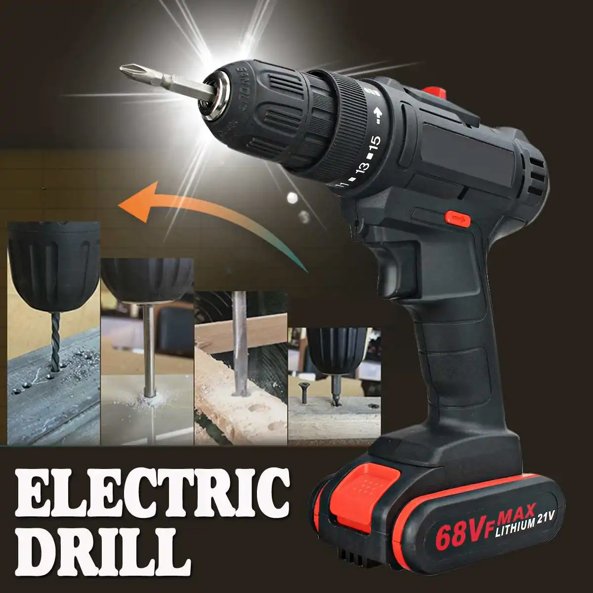 Электрическая дрель Drillpro 68VF аккумуляторная литий ионная дрель/Аккумуляторная с 2
