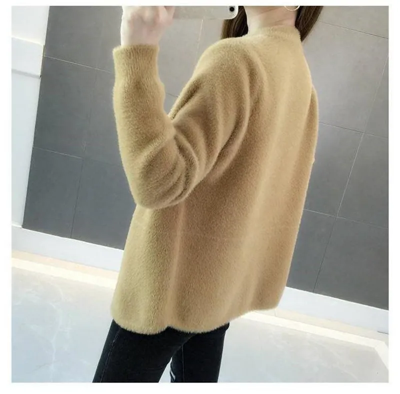 

Mink fur autumn winter sweater coat 2020 new women's high quality loose velvet long sleeve cardigan