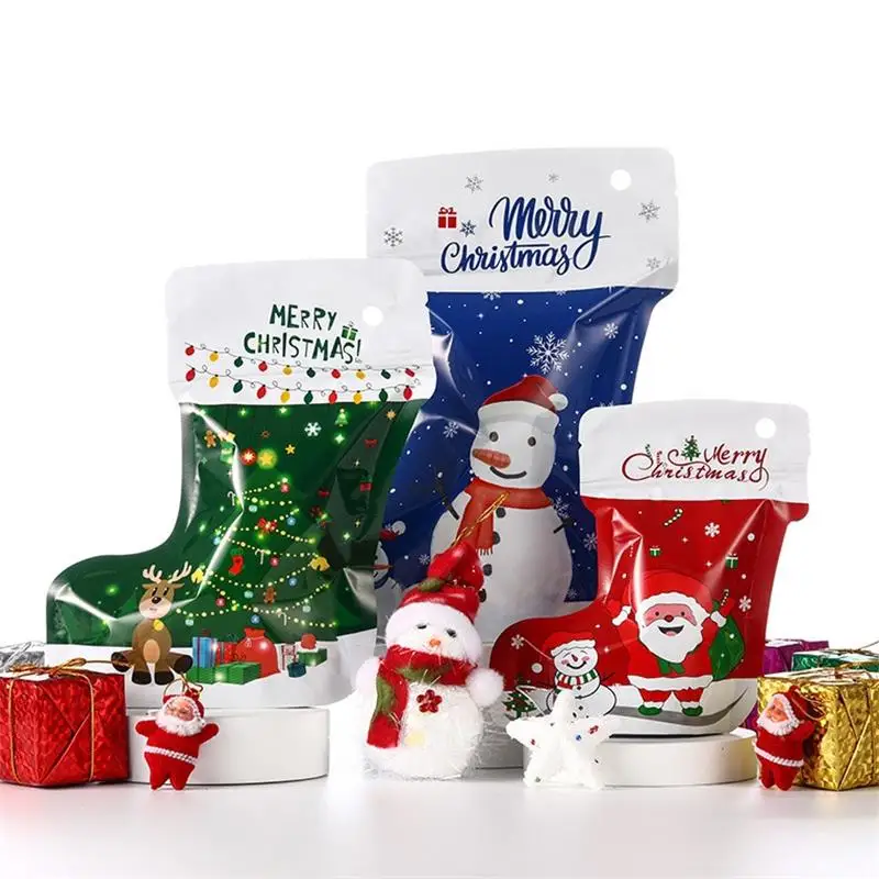 

10/5pcs New Year Christmas Aluminum Foil Packaging Bag Santa Claus Elk XMas Gifts Socks Party Snack Storage Hanging Pouches