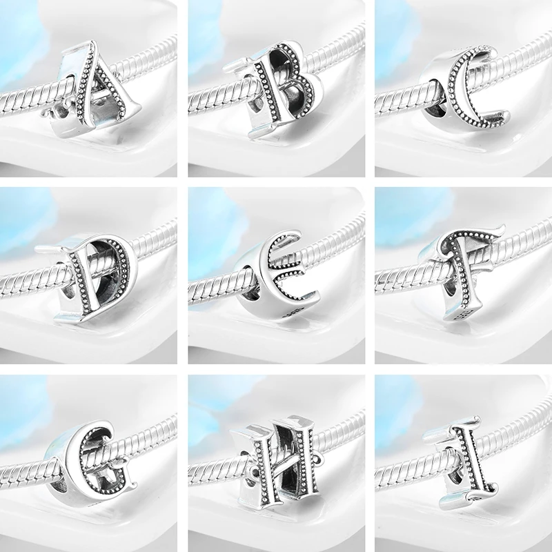 

NEW 925 Sterling Silver Fashion Delicate A To Z Alphabet Letter Beads Fit Charms Women 925 Bracelets Bangles DIY Jewelry