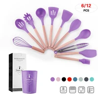 612pc silicone cooking utensils set non stick spatula shovel spoon brush colander wooden handle cookware tools kitchen gadgets