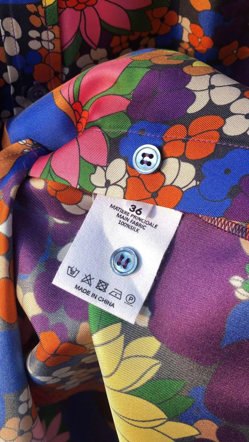 

Women 100% Silk Floral Blouse Lady Single-Breasted Prairie Chic Lady Shirt Female Fashion Turn-Down Collar Blouses Shirts Top