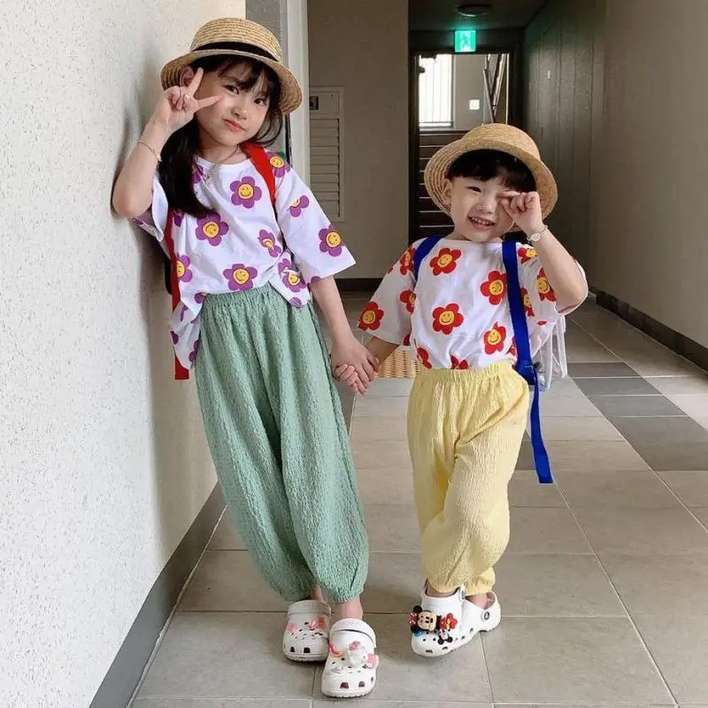 

2022 Summer Newborn Baby Pants For Boys Girls Clothing Cotton Trousers Solid Toddler Mosquito Pants Kids Loose Casual Pants