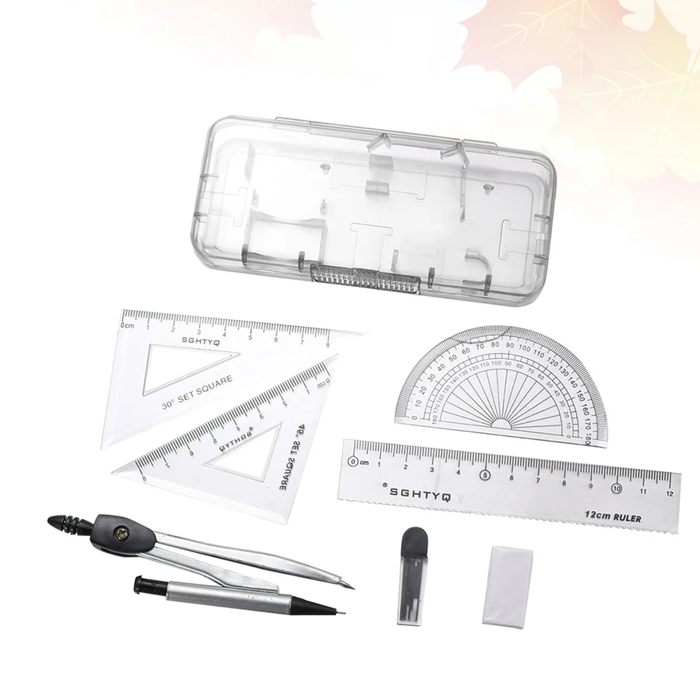 

2 Sets of 12PCS Compasses Ruler Tool Set Geometry Drawing Tool Kit Automatic Pencil Lead Eraser Ruler Special Math Ruler Set for