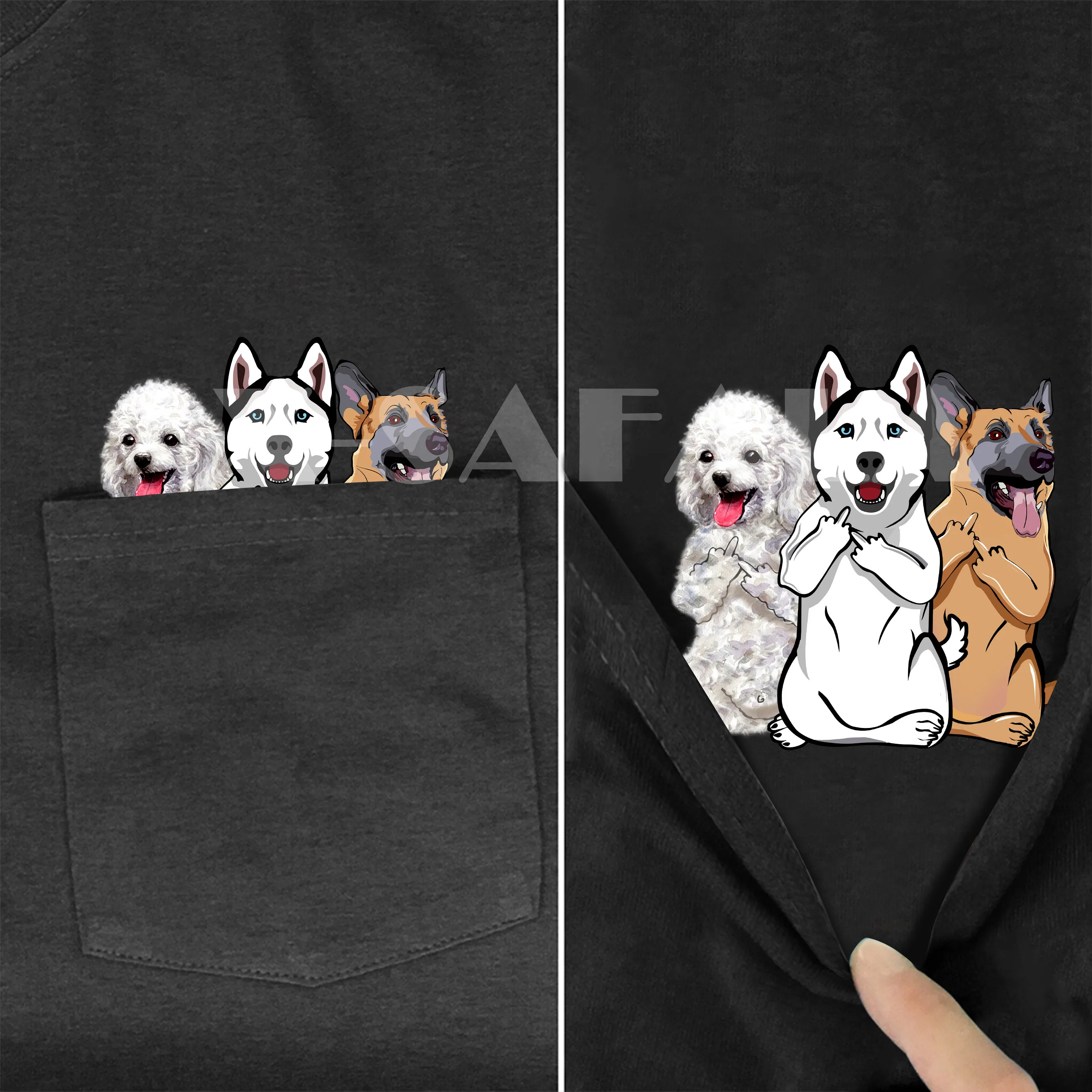 

Забавная футболка с рисунком кошки собаки средней руки, модная летняя футболка с карманом и принтом, мужские и женские Рубашки, Топы в стиле ...