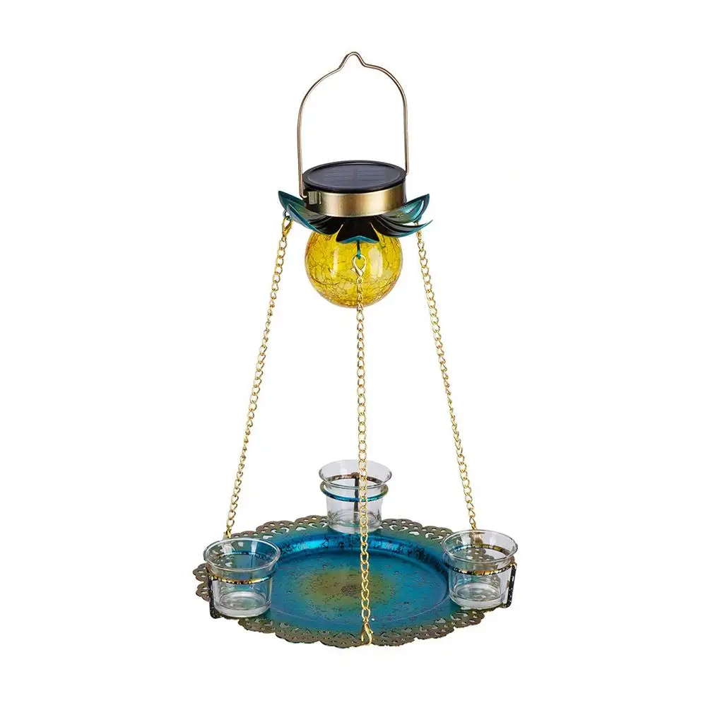 

Solar Bird Feeder Hanging Wild Bird Seed Feeders Outdoor Garden Hanging Bird Feeders Lights Metal Seed Tray Waterproof for