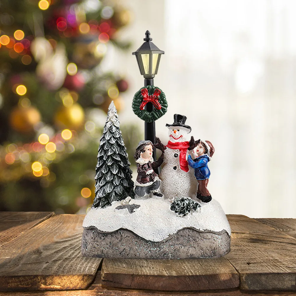 christmas miniature kids village house street lamp resin status with led light home decor sculpture christmas ornaments gift free global shipping