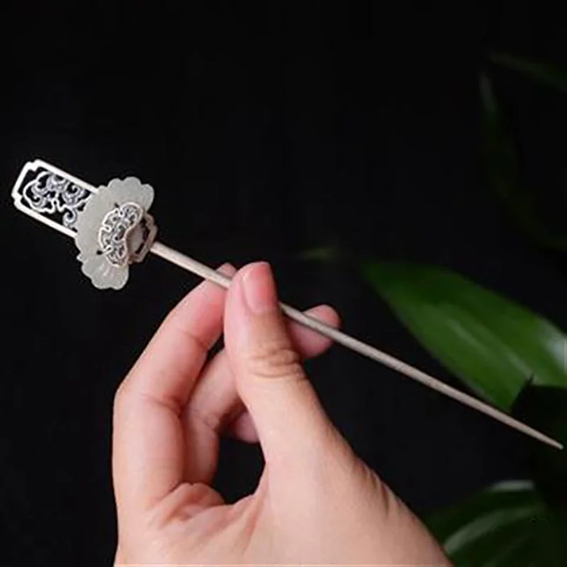 

Original new 925 Silver Jewelry Hetian jade handmade Chinese retro craft hairpin for ladies to give friends a souvenir gift