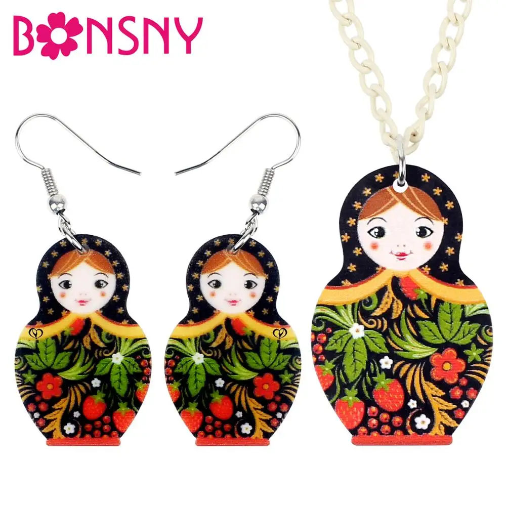 Акриловые российские Матрешки Bonsny Женская Подростковая игрушка ожерелье серьги