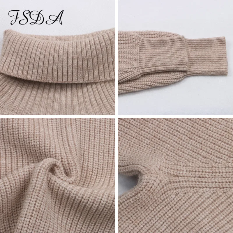

FSDA Turtleneck Women Sweater Women Khaki Long Sleeve Pullover 2020 Autumn Winter Casual Pink Jumper Loose Sweaters Oversized