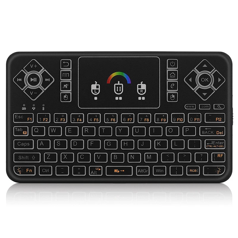 seenda mini wireless keyboard with touchpad colorful backlit rechargeable handheld remote keyboard for pc raspberry pi 4 tv box free global shipping