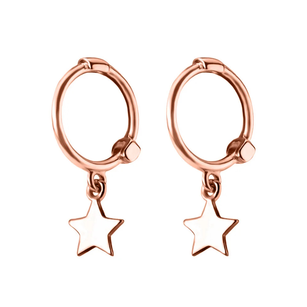 Trusta 925 Solid Sterling Silver Earrings Women Fashion Heart/Star Small Love Stud Ear Clip Jewelry Gift for Teen Girls DS904 - Окраска металла: Star Rose