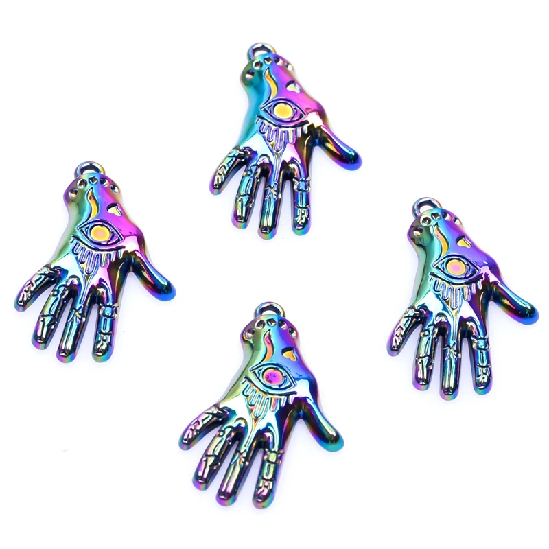 10 шт./лот подвеска в виде руки Хамса радужного цвета глаза демона для женщин Чокер