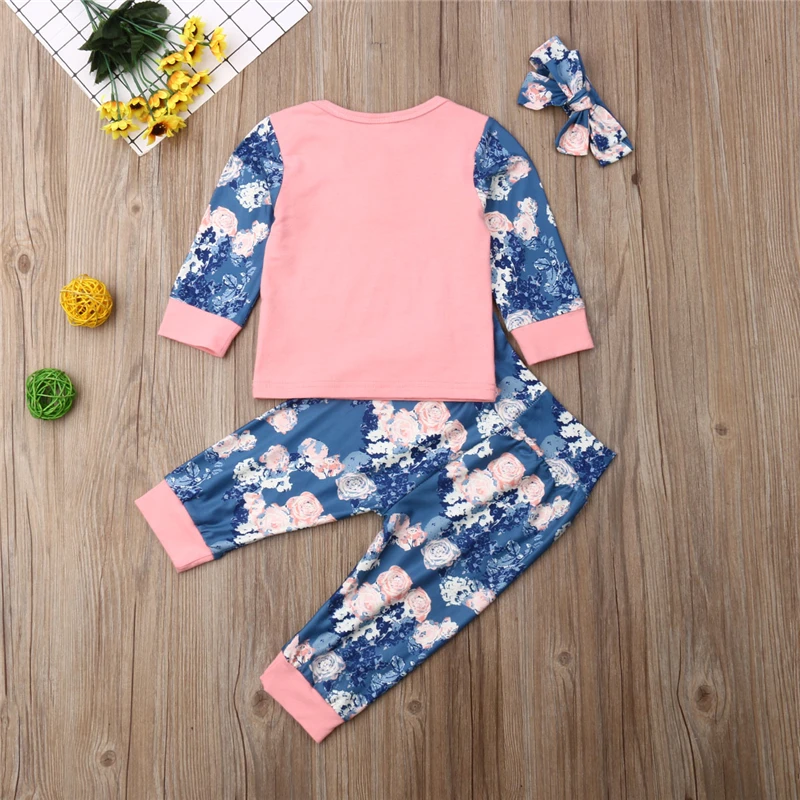 Одежда для маленьких девочек 3 шт. теплая одежда новорожденных топы с цветочным