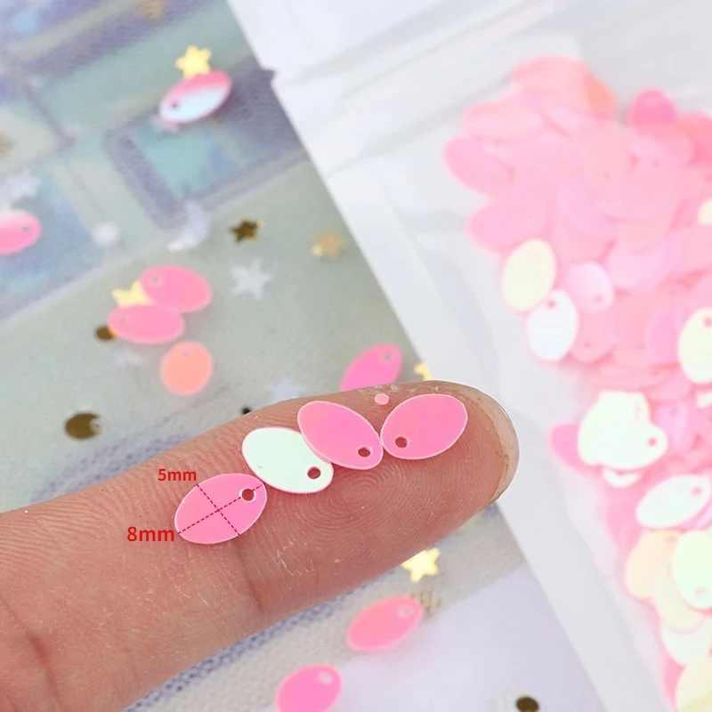 

500Pcs/10G Oval Sequins Egg Shapes Mini Glitter Paillette Flat PVC Sewing Craft Fabric Dress Belly Dance Garment DIY Accessories