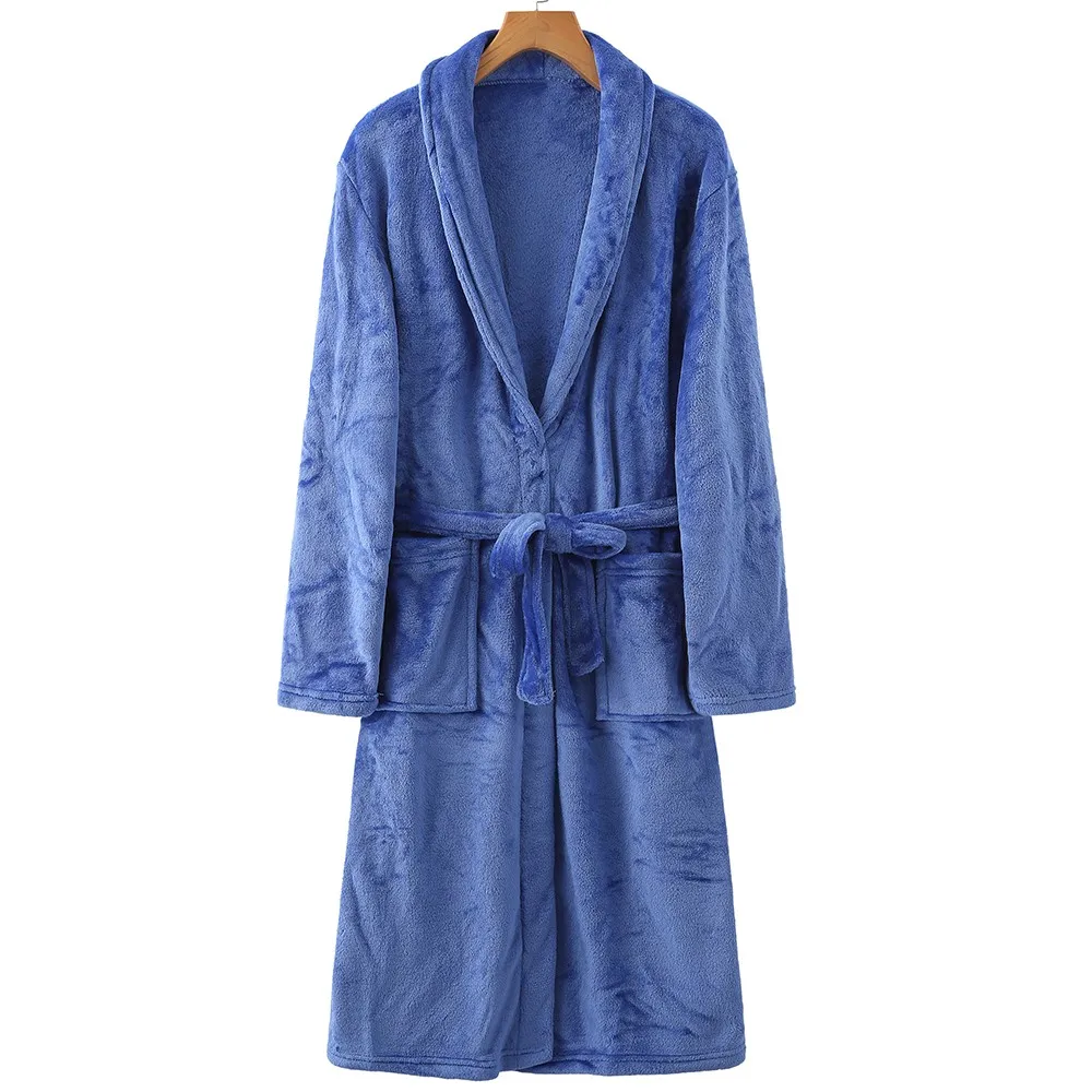 

Winter Flannel Women Robe Kimono Bath Gown Thicken Coral Fleece Nightgown With Pockets Long Sleepwear Couples Nightwear Homewear