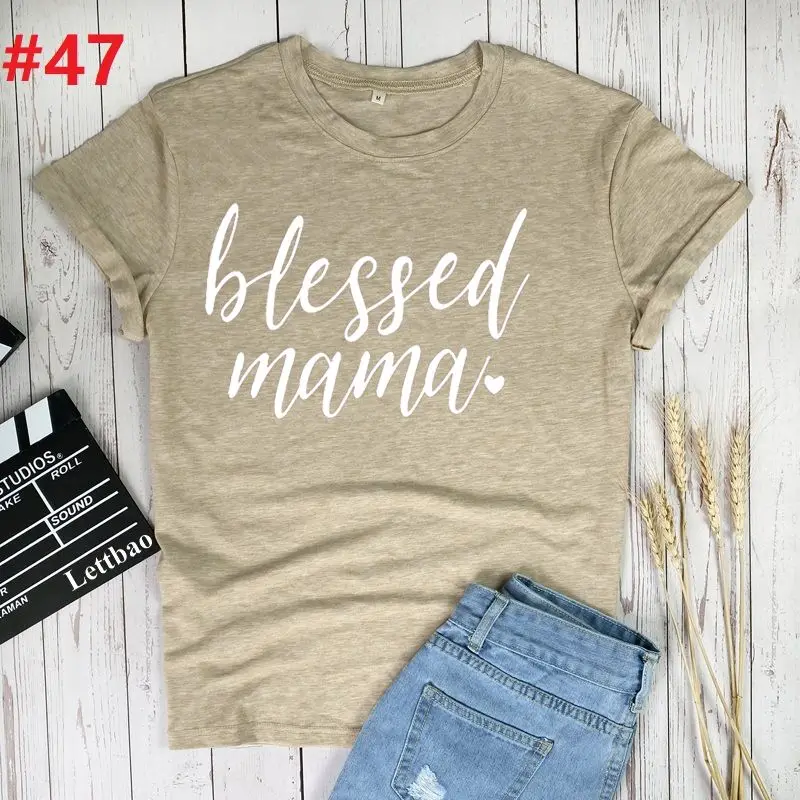 

Blessed Mama Women letter print Gift Fashion New Year Trend 90s Print Lady T-shirts Top T Shirt Ladies Graphic Female Tee Shirt