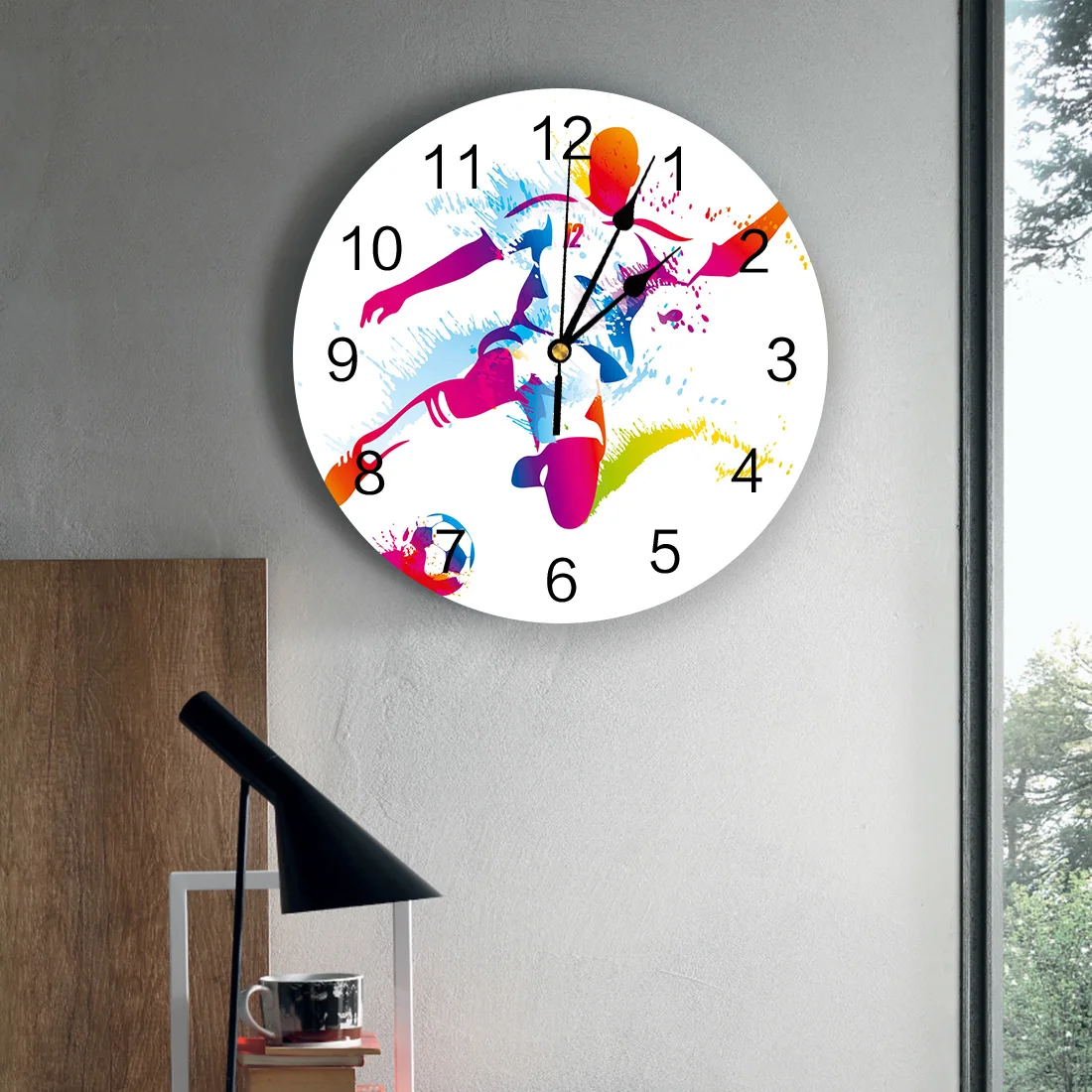 Red Purple Character Football Sport Wall Clocks Non Ticking for Girl Boy Bedroom Bathroom Kitchen Living Room Office Round Clock | Дом и сад