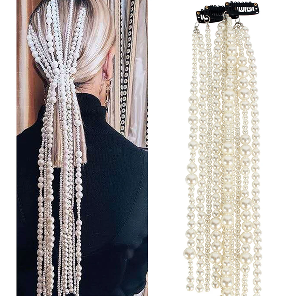 

Имитация жемчуга с длинной бахромой/цепь заколка для волос для невесты, свадебные аксессуары для волос, женские вечерние свадебные аксессу...