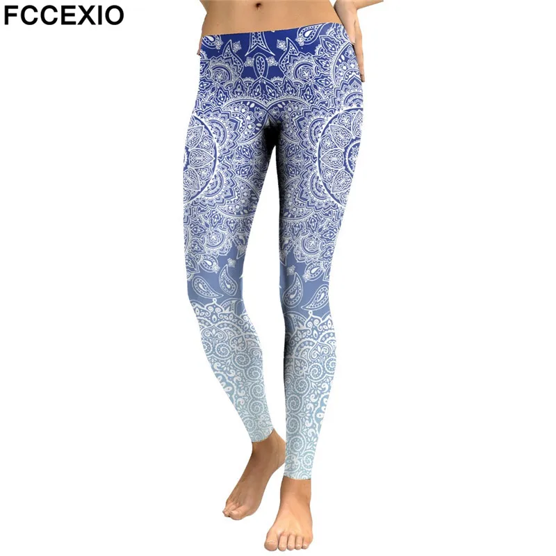 

FCCEXIO MANDALA Leggings Women Fitness Pants Flowers Printing Fashion Workout Leggins Outwear Slim Legin