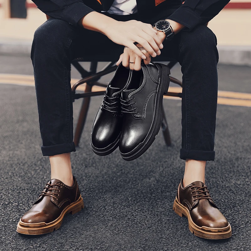 

Luxury genuine Leather Shoes Men lace up business Formal Dress Fashion Oxfords Spring Autumn Safety shoes Outdoor Mens Shoes