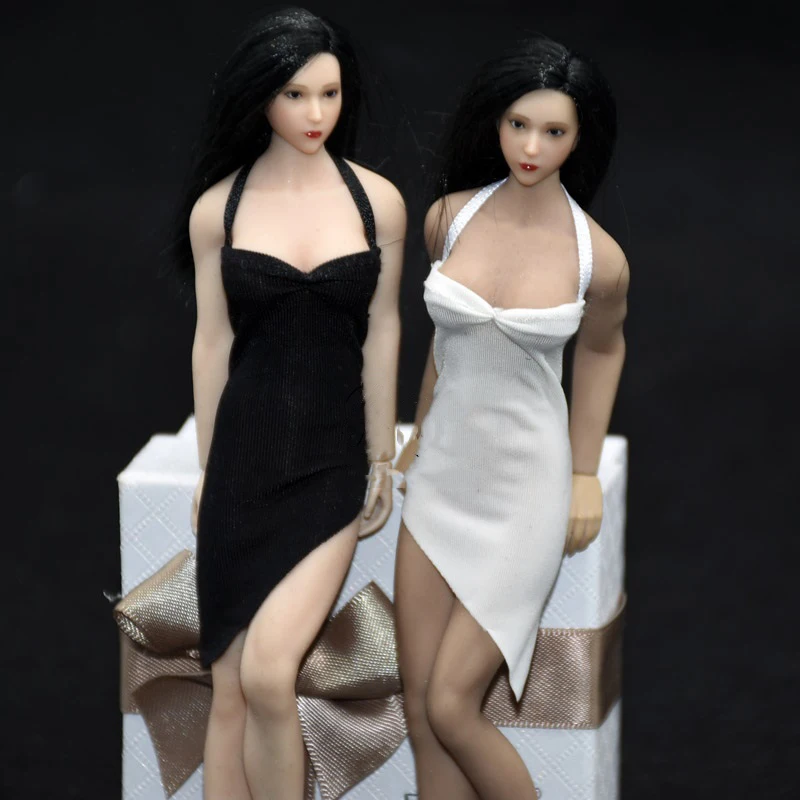 Масштаб 1/12 женское платье черного/белого цвета с браслетом Для 6-дюймовых TBLeague T01A