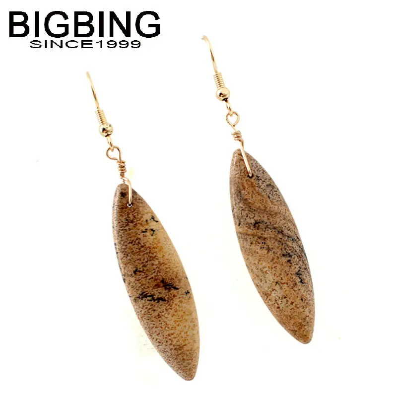 R136 BIGBING ювелирные изделия Модные золотые серьги с натуральным камнем модные