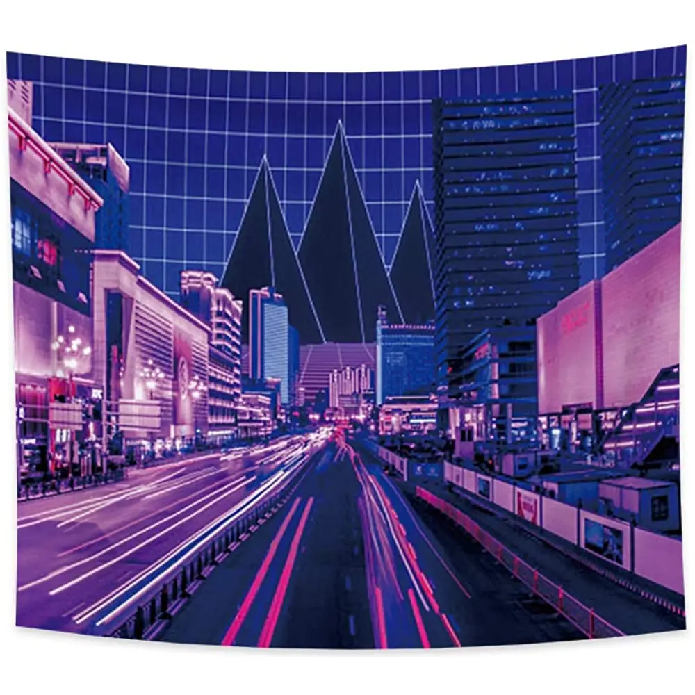 

YongFoto Retro Futuristic Skyscraper Tapestry City Digital Landscape Tapestry Wall Hanging Modern City Tapestry for Bedroom