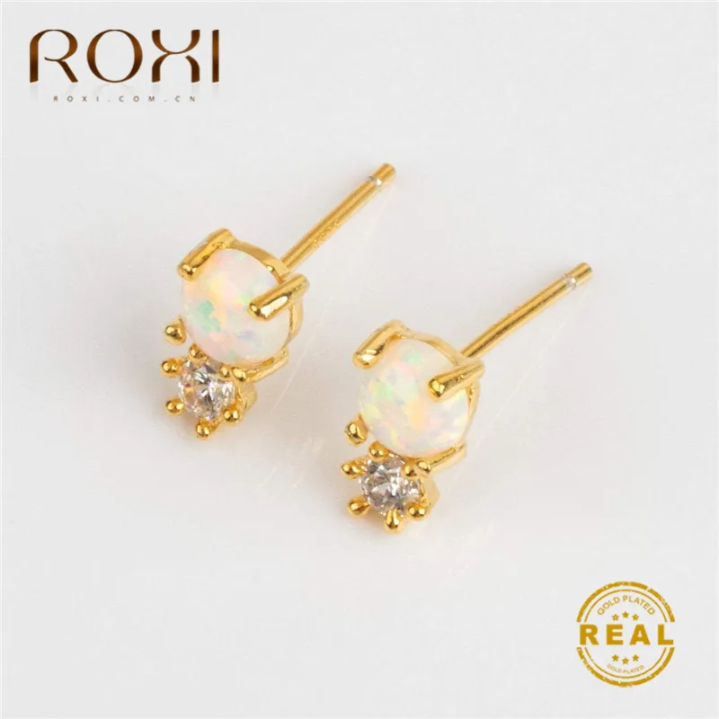 ROXI Мода Smalll милые серьги гвоздики круглые белые огненные опаловые для женщин