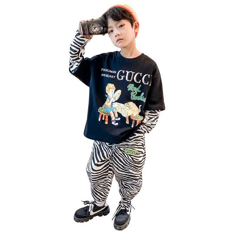 

Kids Clothes Sets Children Boys Spring Cartoon Print Long Sleeve Shirt & Pants 2 Pcs Set Teen Boys Clothing 4 6 8 10 12 14 Years