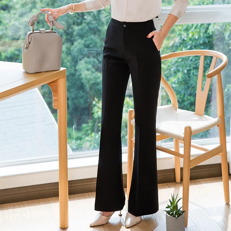 

Draping Effect Bell-bottom Pants Micro-pull Straight High Waist Korean Style Slimming Leisure Professional Elegant Suit Rac