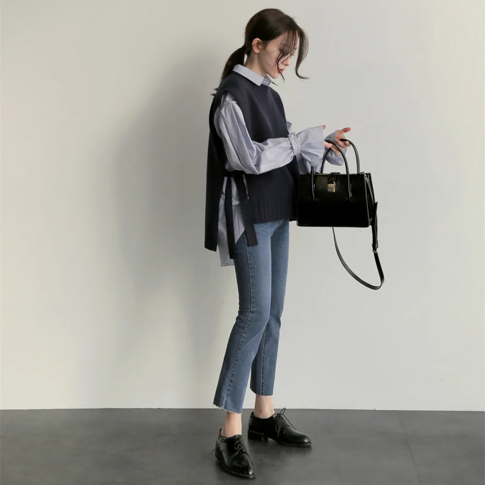 Женский трикотажный жилет Свободный пуловер без рукавов большие размеры весна