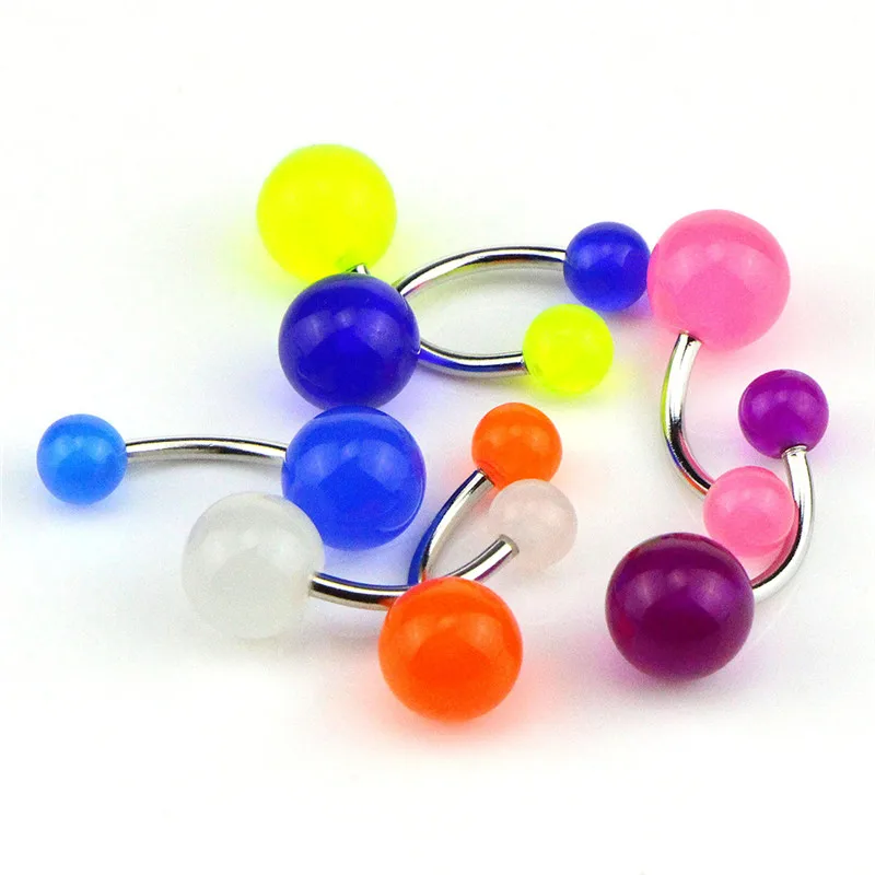 

New Beautiful 7Pcs Stainless Steel Belly Button Ring Navel Piercing Bar Body Jewelry Curved Barbell With Acrylic Pattern Ball