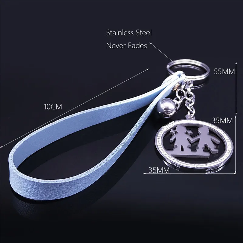 

2021 Couple Boy and Girl Crystal Stainless Steel Pendant Key for Women Keychain Jewelry acero inoxidable joyeria mujer N5S01
