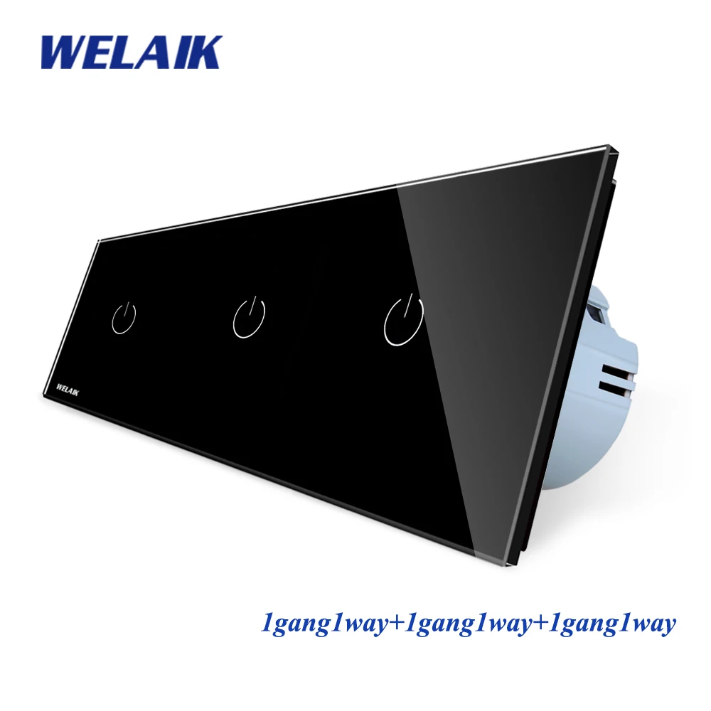 Welaik бренд 3 Рамки Кристалл Стекло Панель Переключатель ЕС стены сенсорный