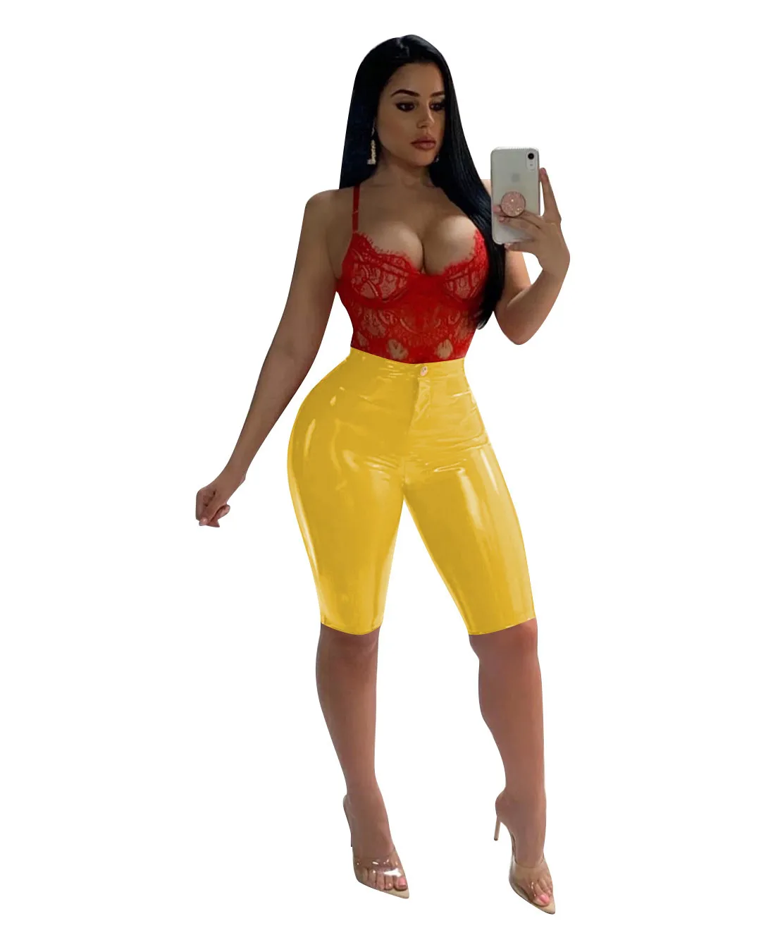 Новинка сексуальные штаны до колена однотонные футляр из искусственной кожи