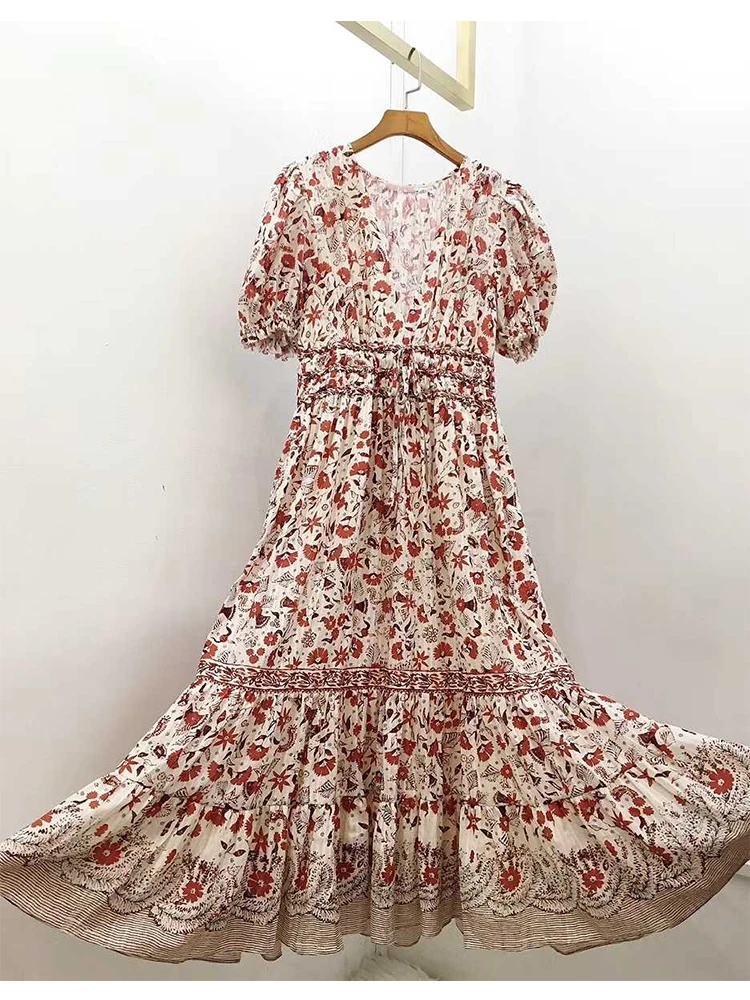 

French tight bandage 3D printed cotton women's summer pleated dress 2020New ladies summer temperament big swing dress Bing XL