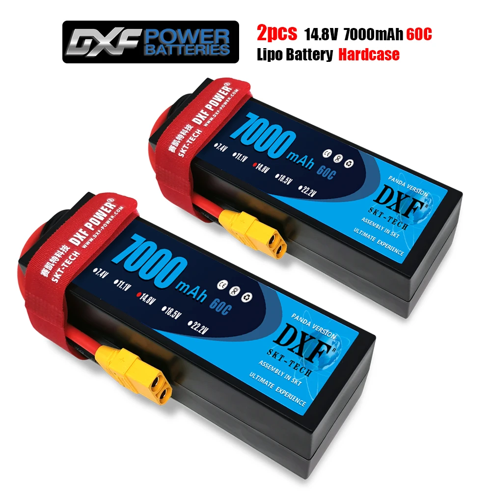 2PCS DXF Lipo 2S 3S 4S 7.4V 11.1V 14.8V Lipo Battery 7.4V 7000mah 60C MAX 120C HardCase for RC 1/10 Scale TrXx Stampede Car enlarge