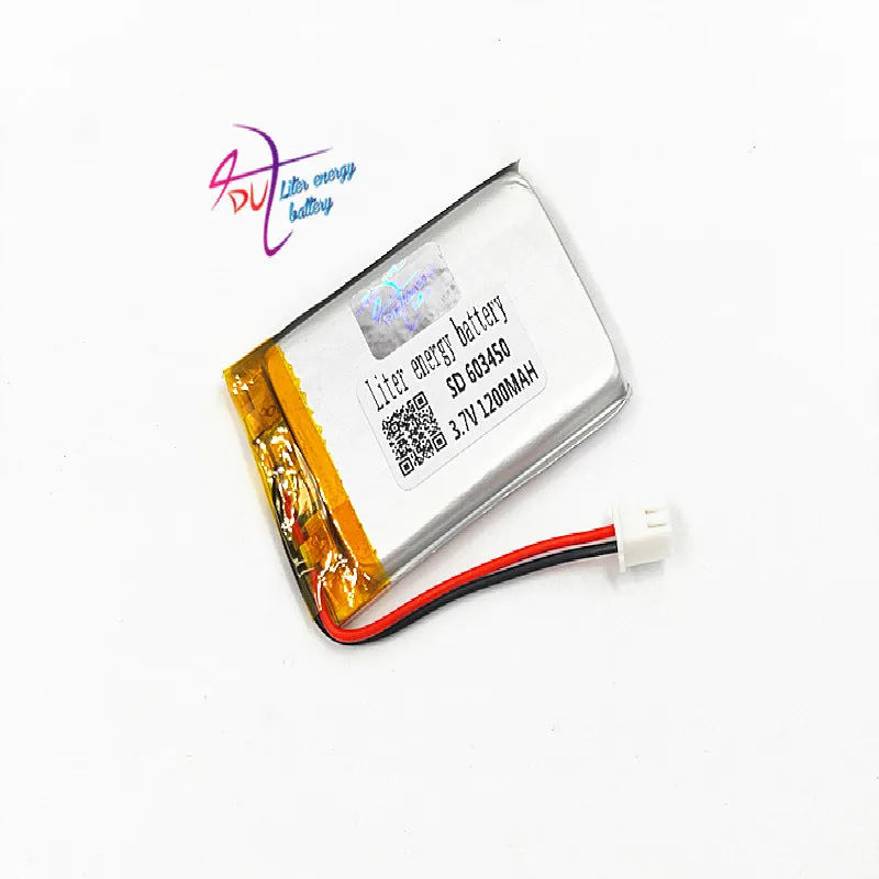 

JST 2.54mm 2 pin 603450 3.7V 1200MAH 063450 Lithium Polymer LiPo Rechargeable Battery For Mp3 headphone PAD DVD bluetooth camera