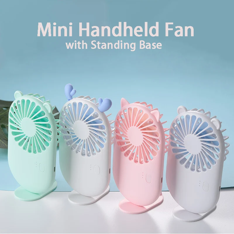 

Mini USB Fan Ventilator Rechargeable Cute Cat Air Conditioning Hand Held Desktop Base Holder 3 Gears Pocket Cooler Cooling Fans