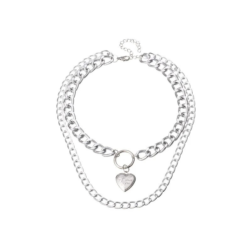 

Chain necklace for women Personality to restore ancient ways punk long sautoir contracted multilayer Peach heart necklaces