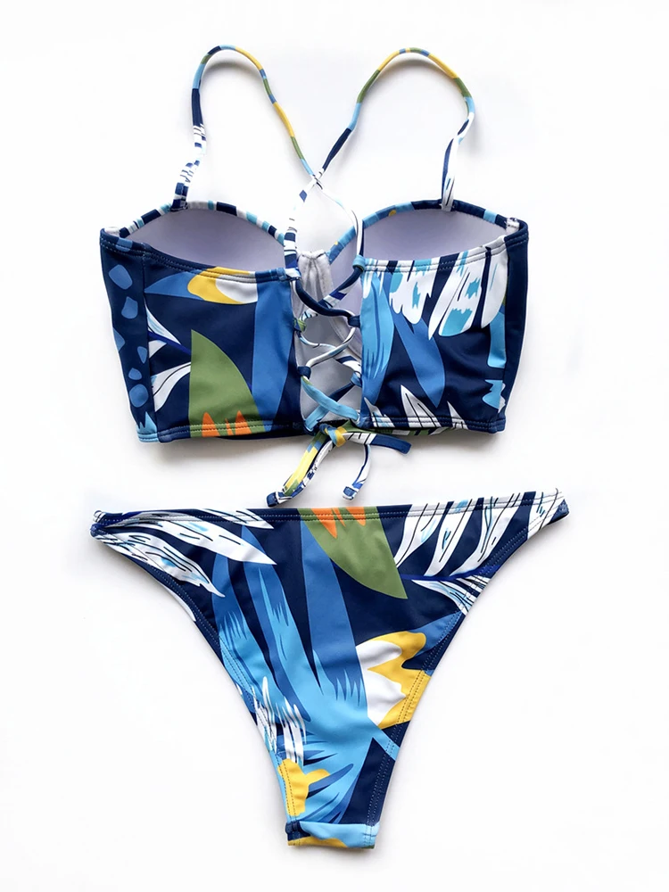 

Print Two Piece Separate Suit Underwire Women Swimsuit Sexy Bandage Set