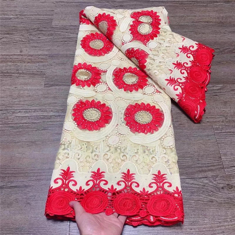 

With Stones African Lace Fabric High Qulaity Lace 2021 Embroideed French Lace Fabric For Party Dress 5Yards