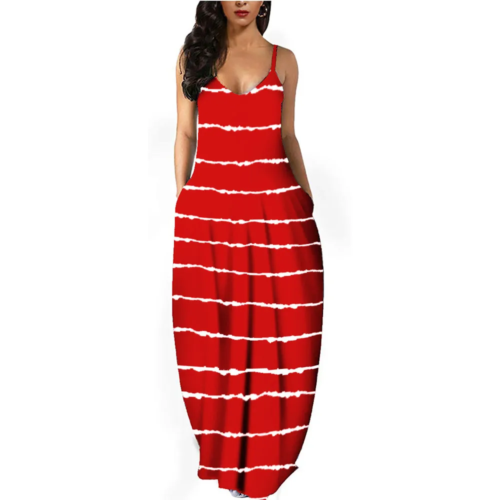

Loose Sleeveles Long Dress Women Spaghetti Strap V-Neck Women Beach Style Casual Holiday Ladies Maxi Dress Women