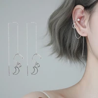japanese and korean fashion new products moon inlaid zircon long tassel ear line ear clip wild earrings factory direct sales