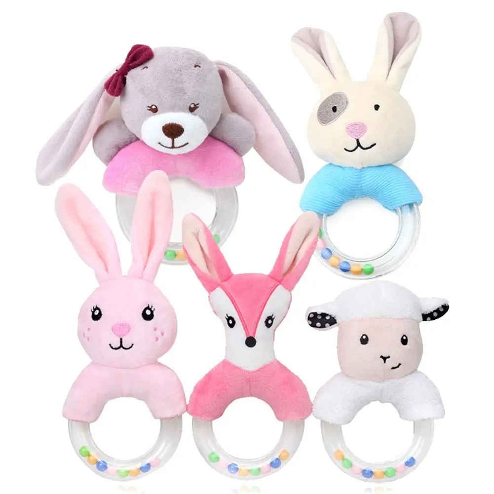 

Baby Rattle Toy Soft Cartoon Fox Rabbit Sheep Plush Handbell Infant Baby Sound Rattle Toy Gift
